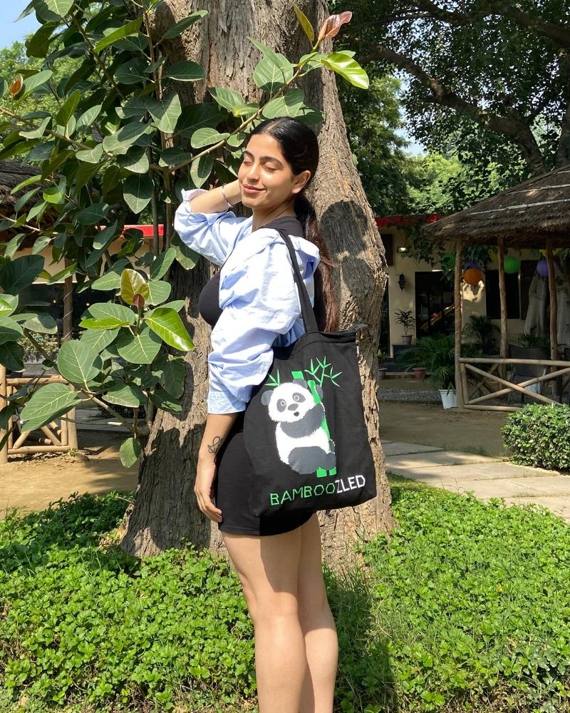 Large Zipper Tote Bag - Bamboozled Panda Ecoright