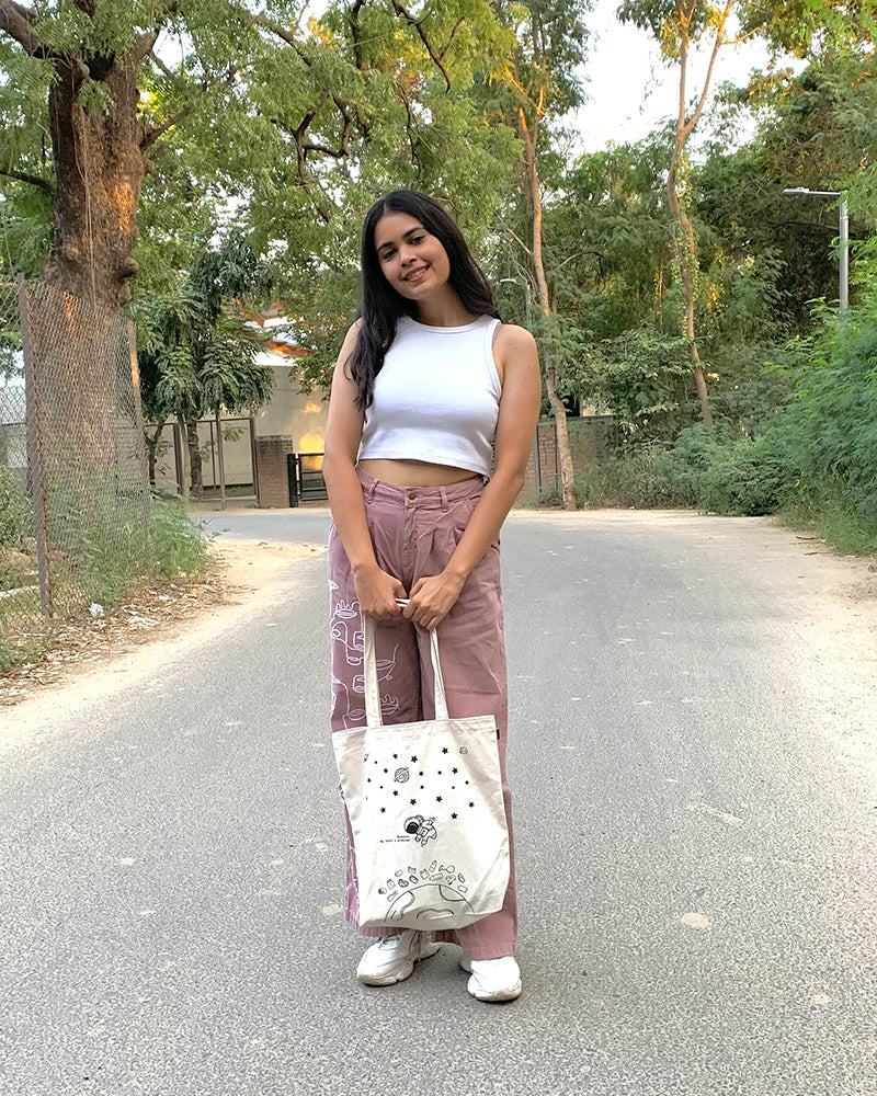 Zipper Tote Bag - Houston we have a problem(Natural) Ecoright