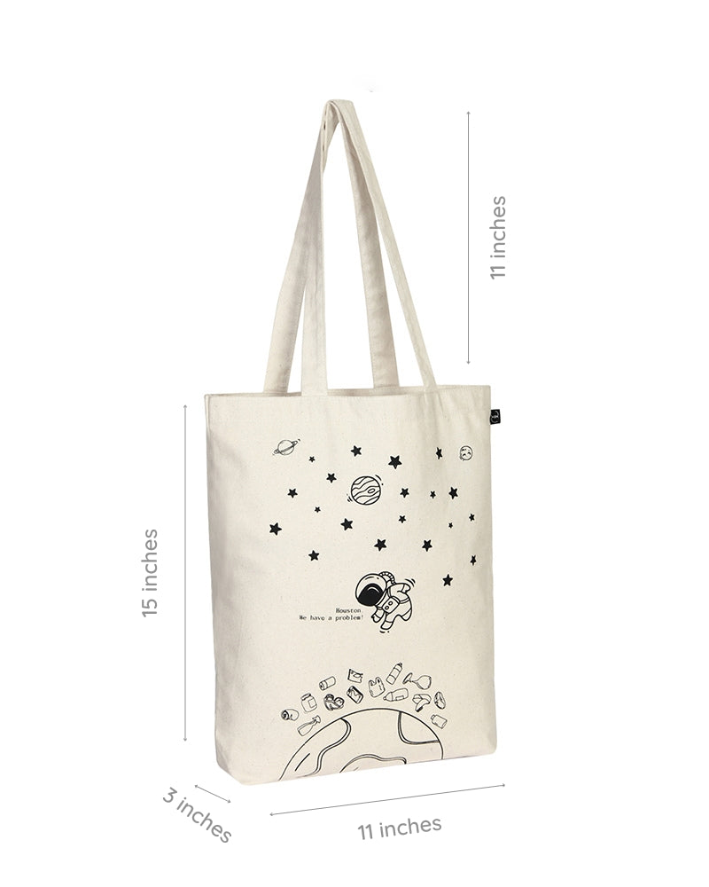 Zipper Tote Bag - Houston we have a problem(Natural) Ecoright