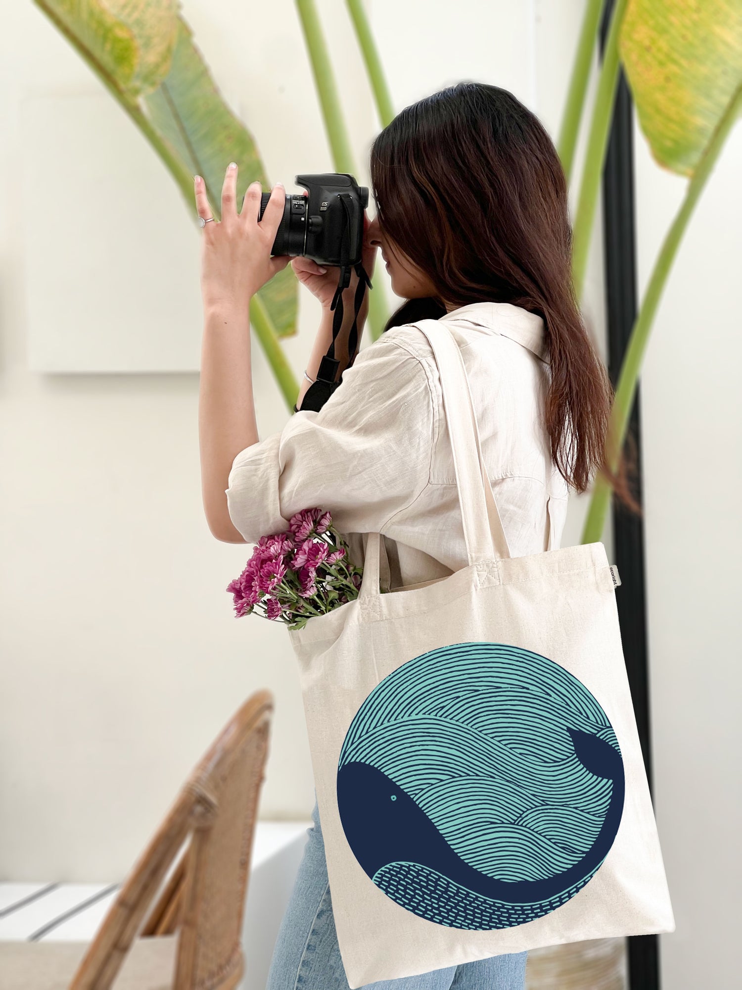 Cotton Tote Bag - Whale Doodle (Natural)