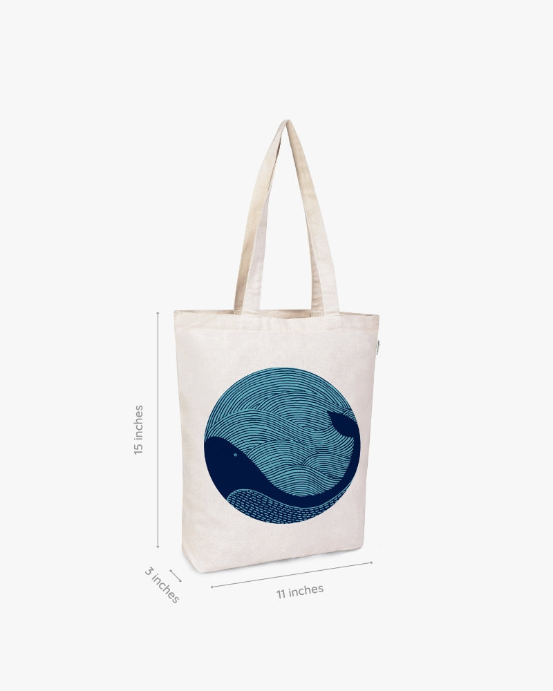 Cotton Tote Bag - Whale Doodle (Natural)