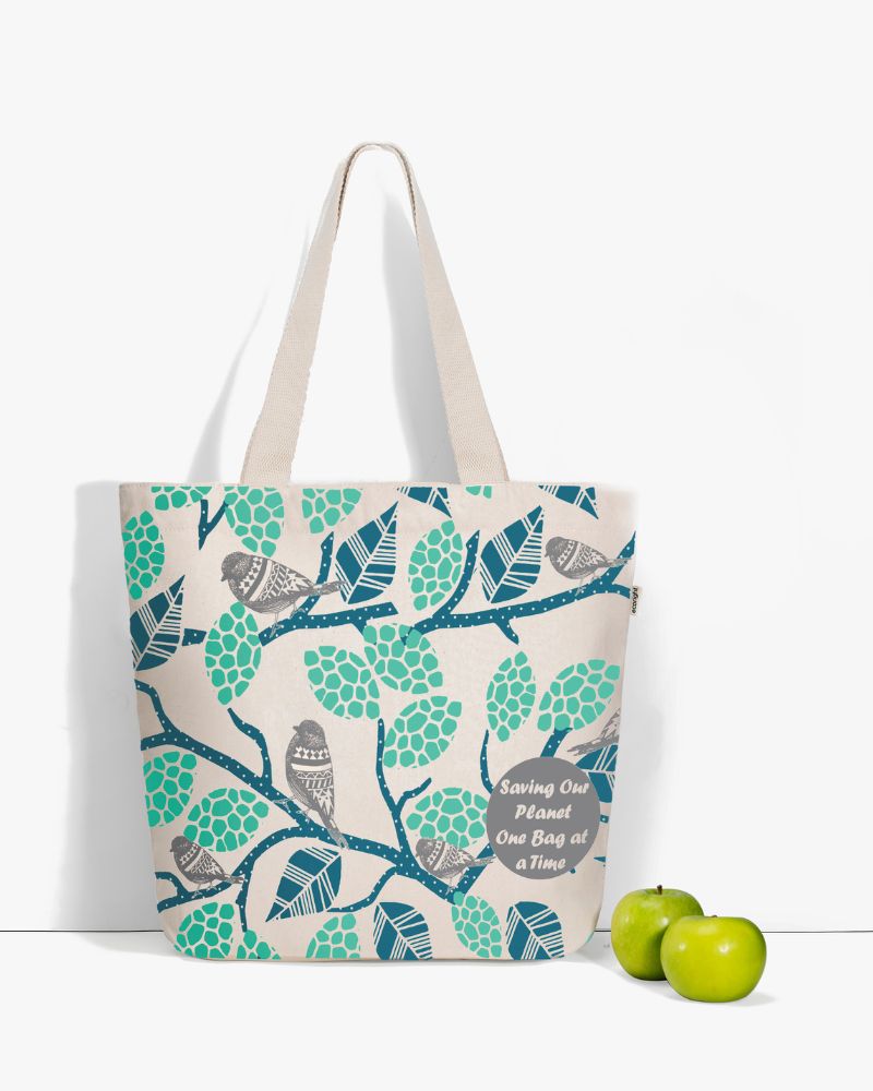 Large Zipper Tote Bag - Sparrow Love (Natural)