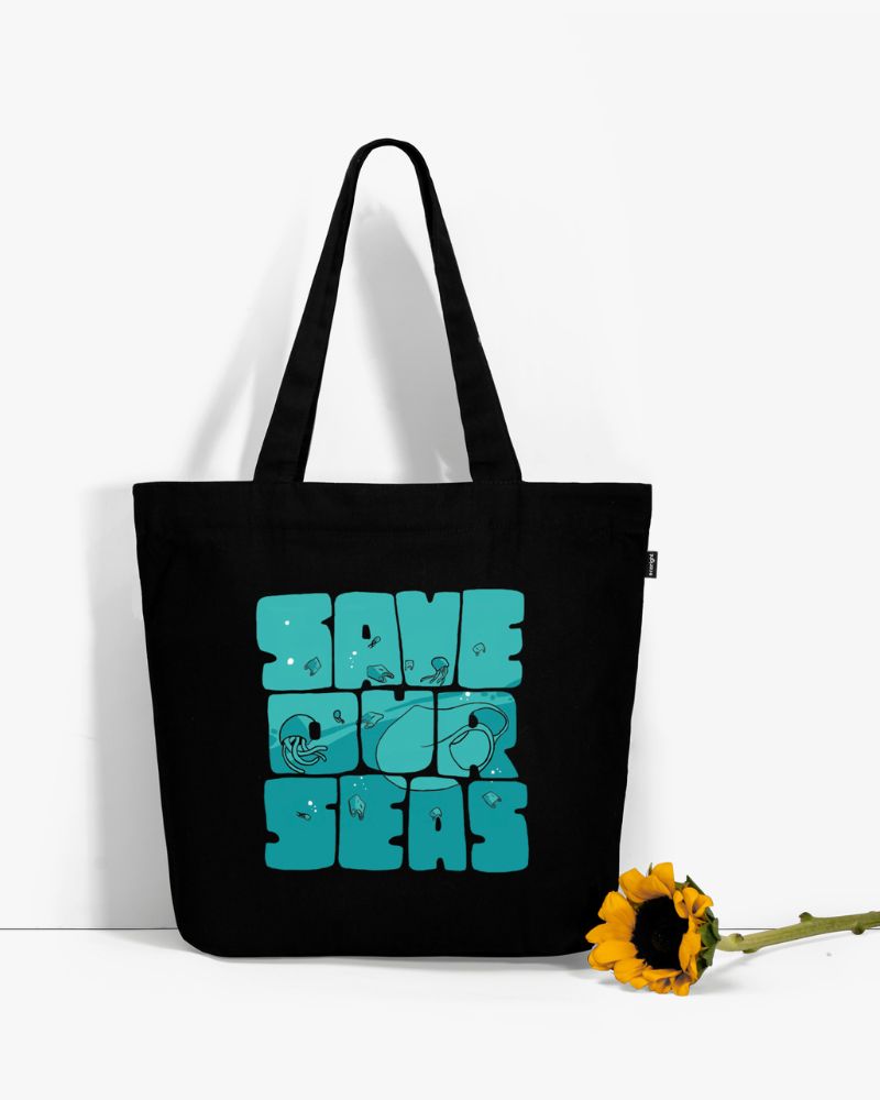 Large Zipper Tote Bag - Save Our Seas