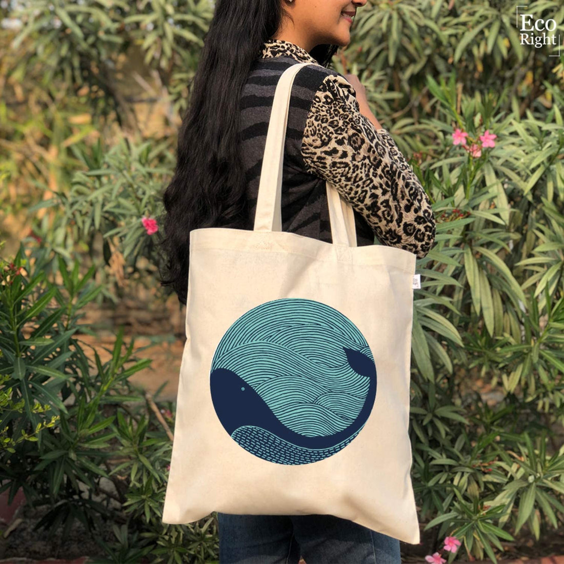 SIMPLE TOTE BAG - WHALE DOODLE- NATURAL