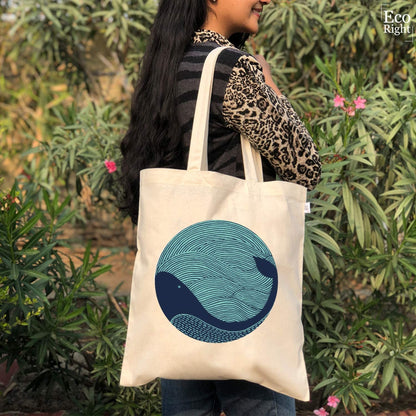 SIMPLE TOTE BAG - WHALE DOODLE- NATURAL