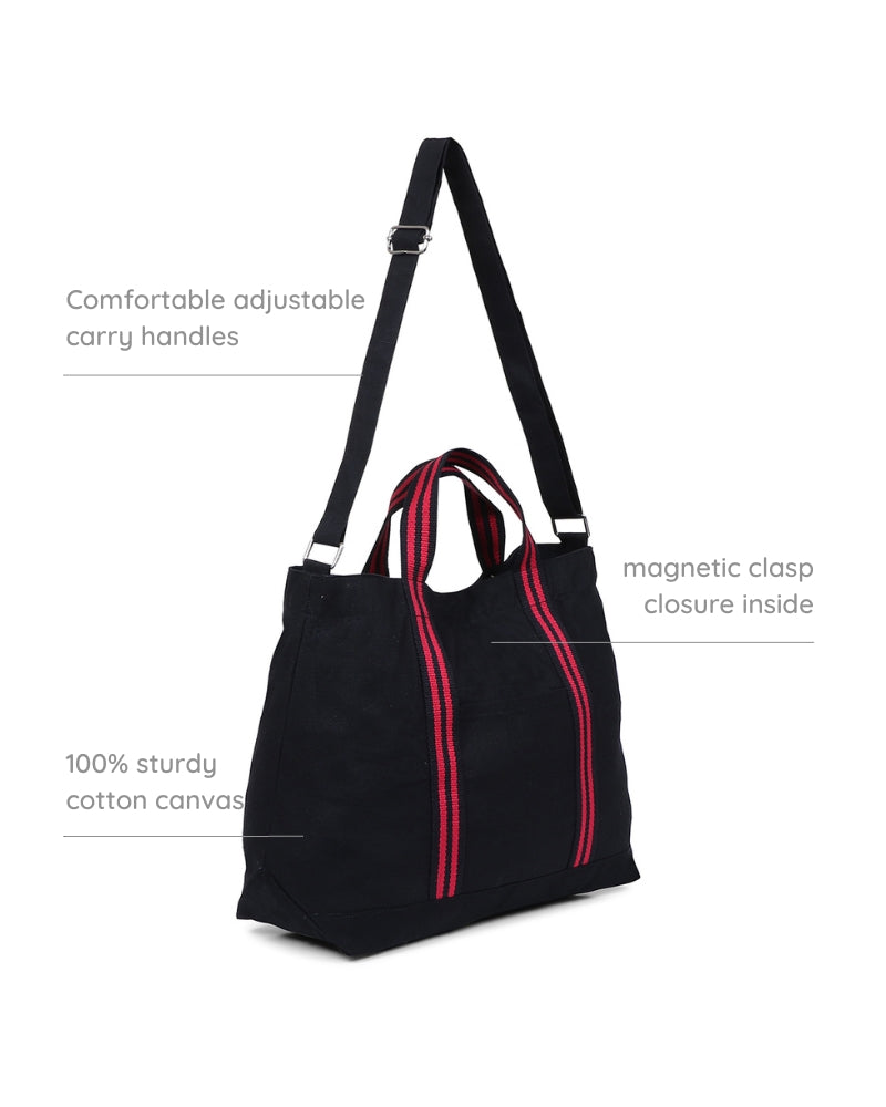 Black And Red Canvas Crossbody Tote Bag Ecoright