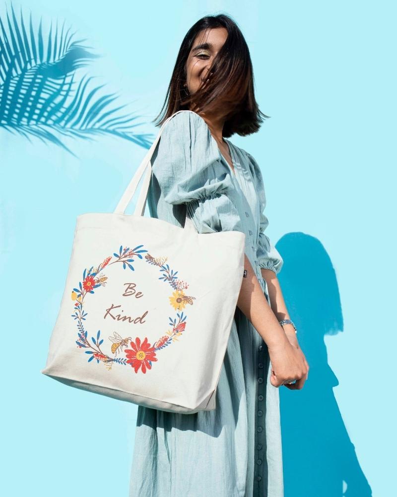 Large Zipper Tote Bag - Be Kind Ecoright