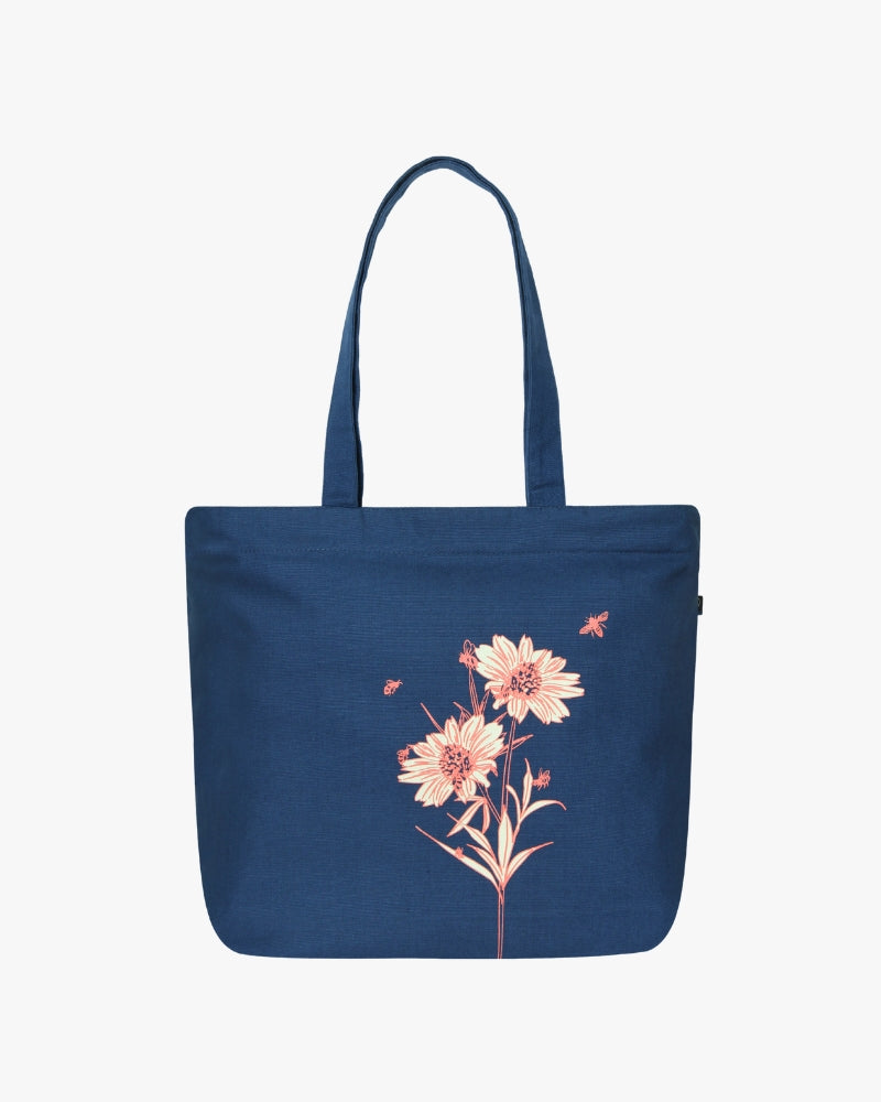 Large Zipper Tote Bag - Happy Flowers Ecoright