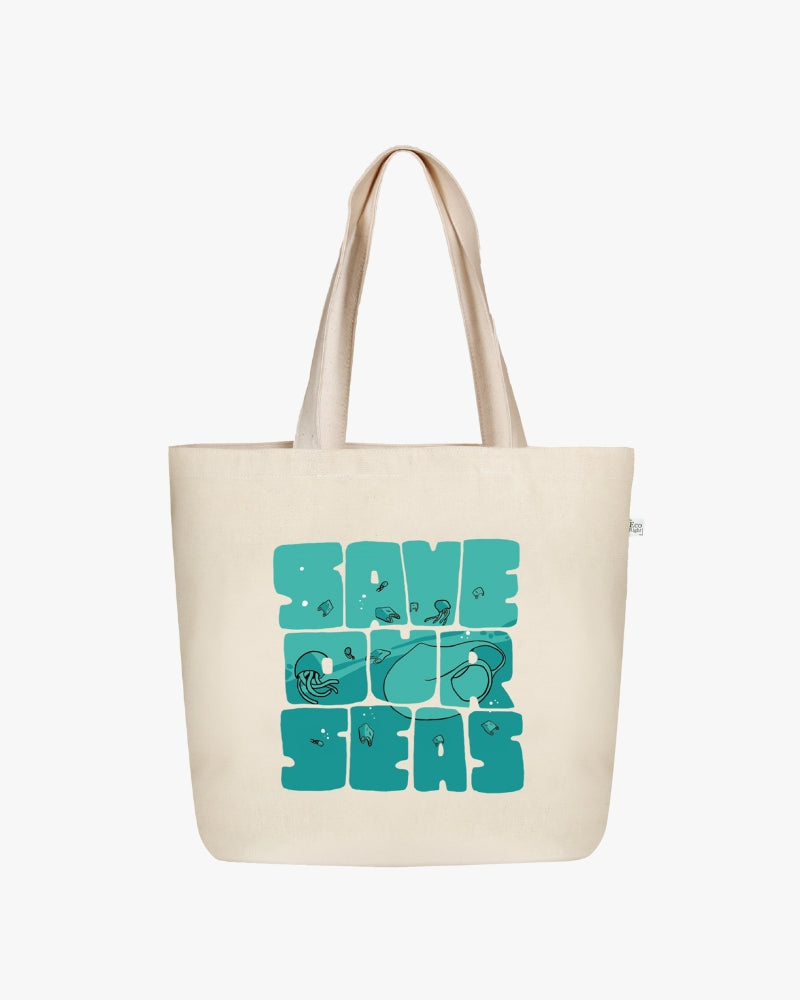 Large Zipper Tote Bag - Save Our Seas (Natural) Ecoright
