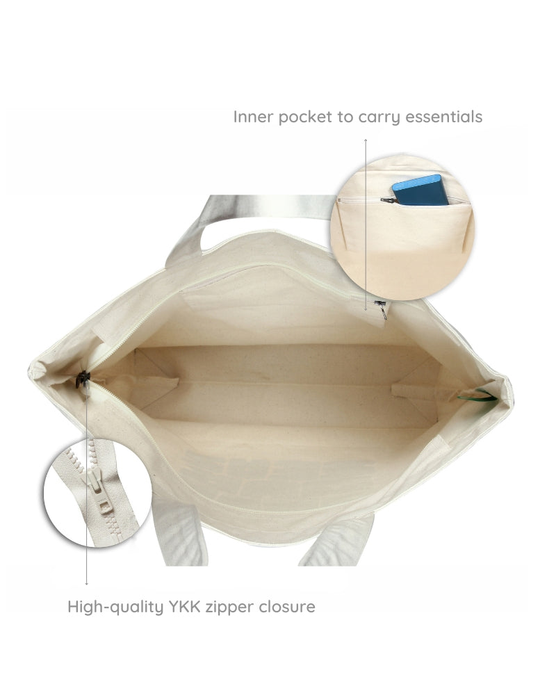 Large Zipper Tote Bag - Sparrow Love (Natural) Ecoright