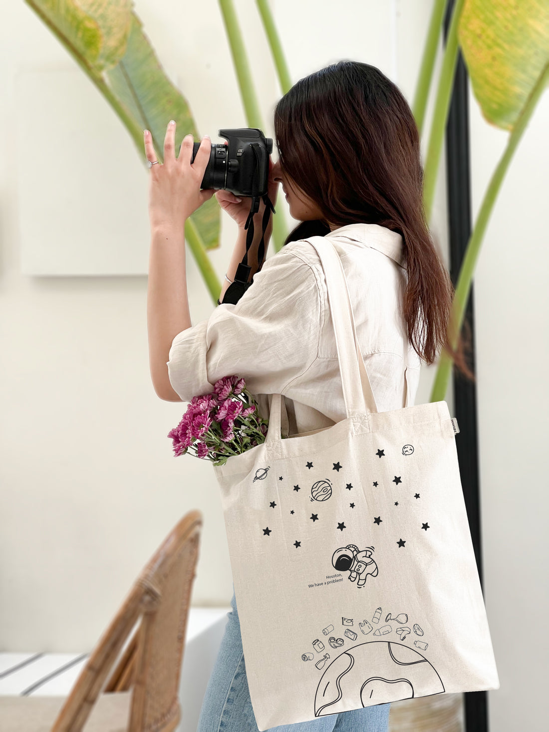 Cotton Tote Bag - Houston we have a problem (Natural)