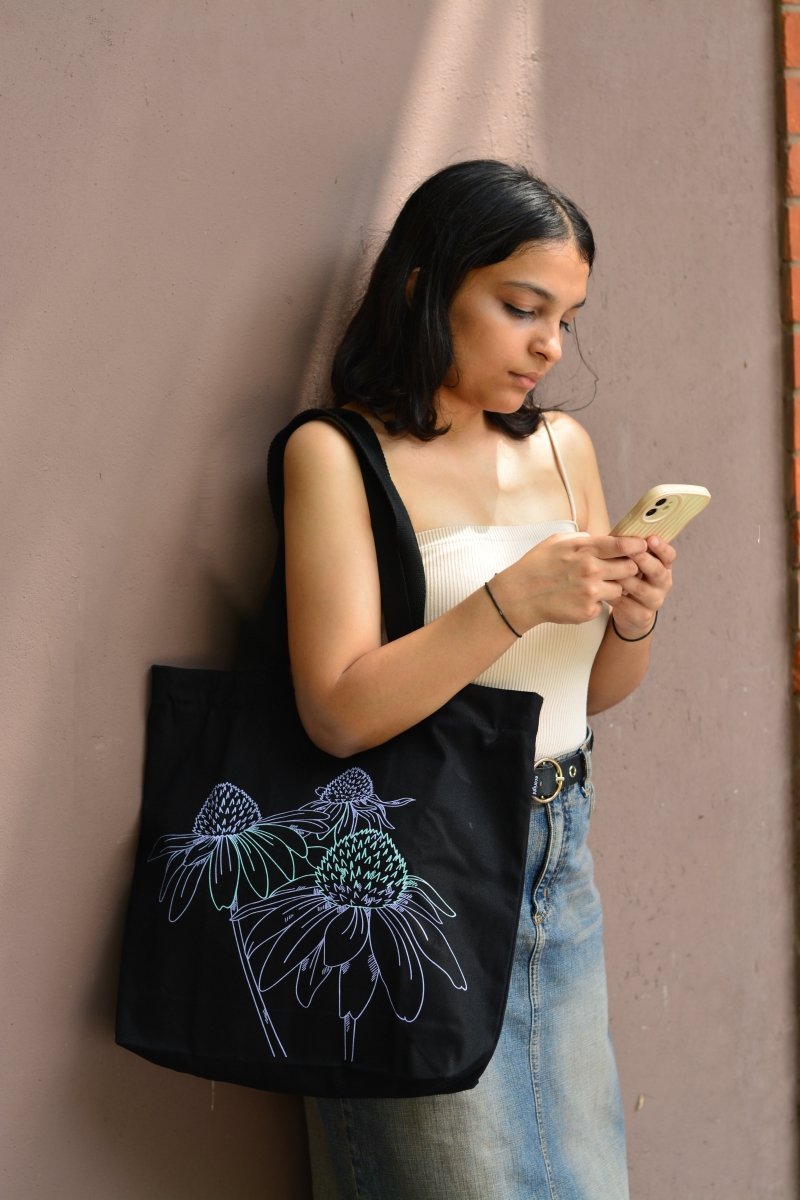 Large Zipper Tote (Night Garden) &amp; Cosmetic Pouch (Cactiverse) - Ecoright