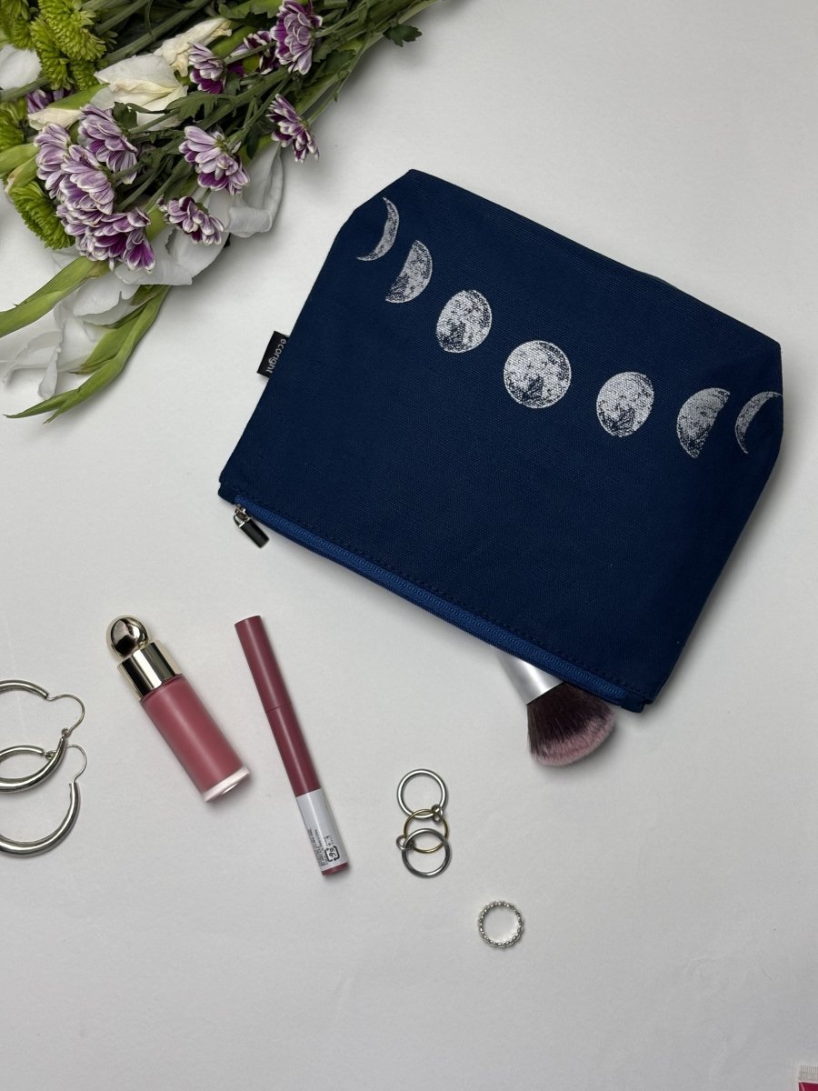 Large Zipper Tote (Happy Flowers) &amp; Cosmetic Pouch (Moonphasing) - Ecoright