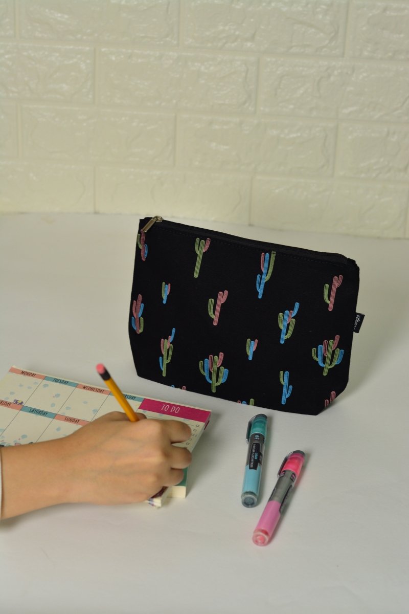 Large Zipper Tote (Night Garden) &amp; Cosmetic Pouch (Cactiverse) - Ecoright